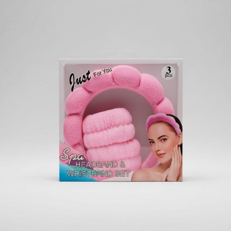 Set Skincare Diadema + Muñequeras Rosa