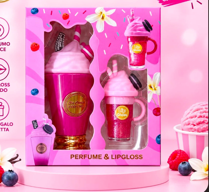 Set Regalo Perfume y brillo de labios Dulce Yum Yum Helado🍦 Fucsia