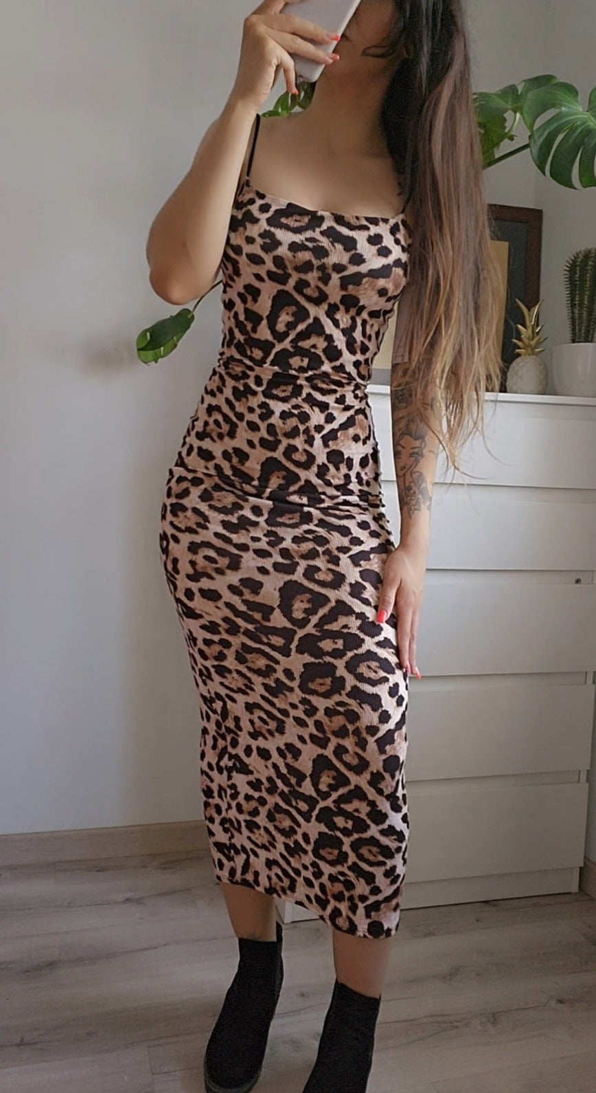 Vestido Animal Print - Vestido Maxi tirantes canalé Animal Print