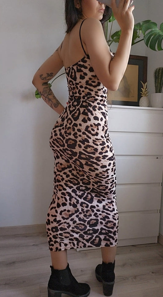 Vestido Animal Print - Vestido Maxi tirantes canalé Animal Print