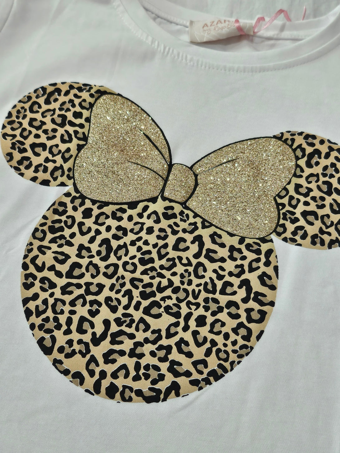 Camiseta de manga corta | Minnie Animal Print lazo glitter