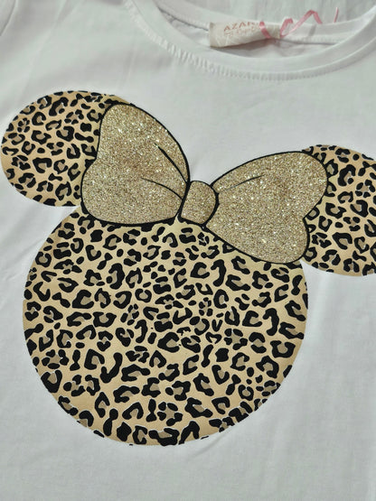 Camiseta de manga corta | Minnie Animal Print lazo glitter