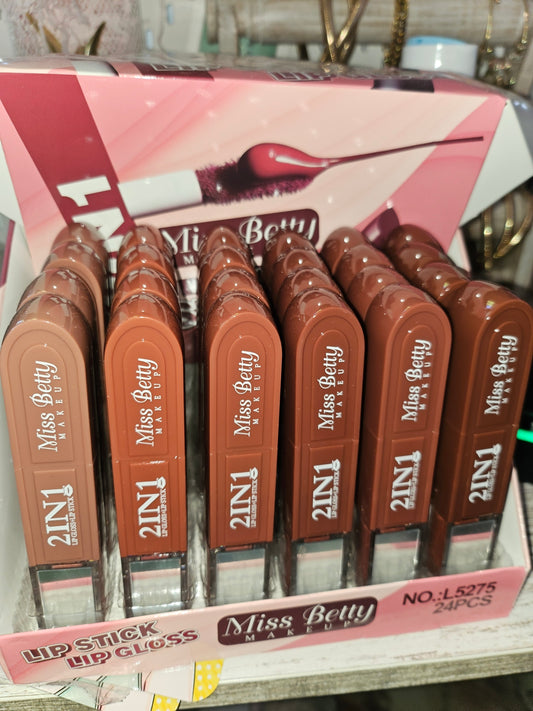 Labial 2 en 1 con espejo| lápiz labial y brillo labial en un solo envase