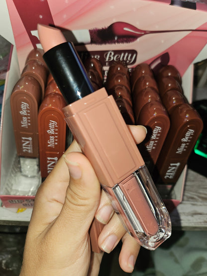 Labial 2 en 1 con espejo| lápiz labial y brillo labial en un solo envase
