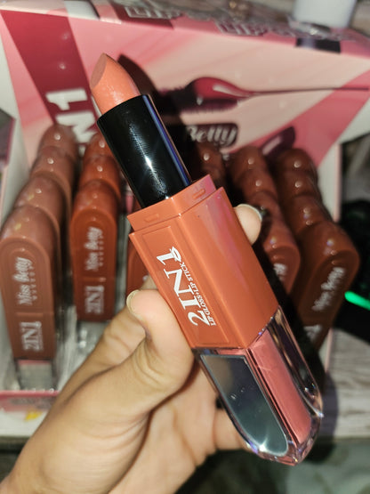 Labial 2 en 1 con espejo| lápiz labial y brillo labial en un solo envase