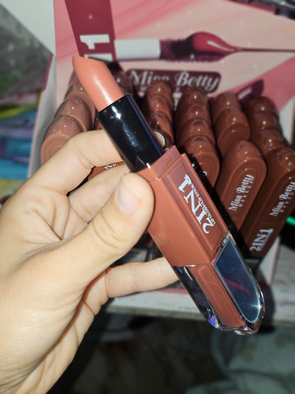 Labial 2 en 1 con espejo| lápiz labial y brillo labial en un solo envase