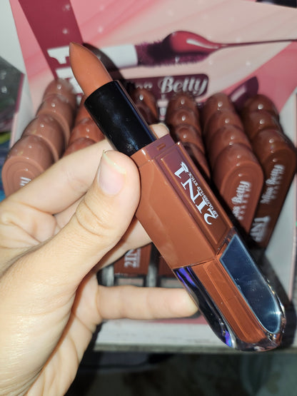 Labial 2 en 1 con espejo| lápiz labial y brillo labial en un solo envase