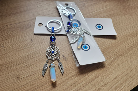 Llavero Amuleto Atrapasueños con piedra preciosa y Ojo Turco