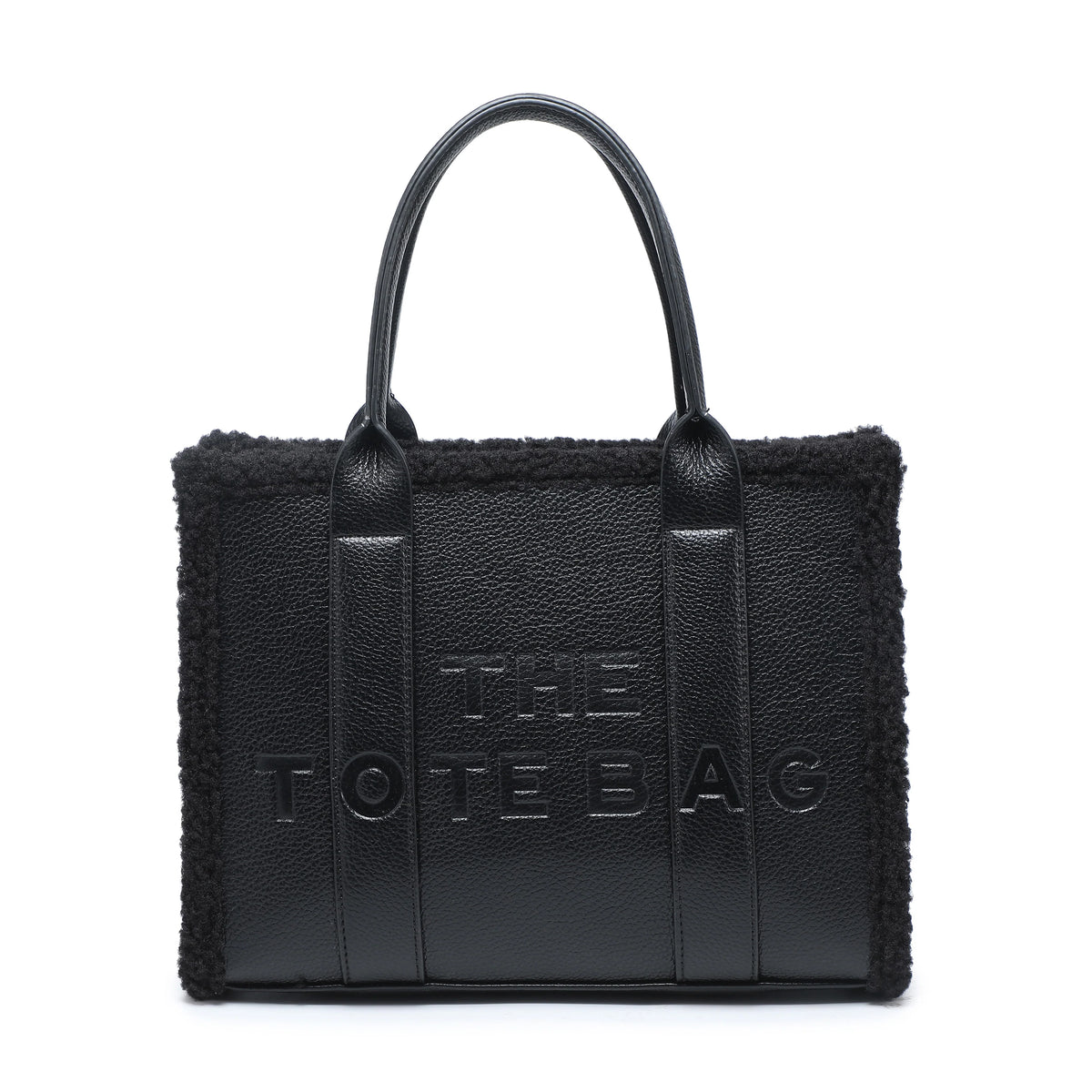 Bolso tote con cremallera y ribete de borreguito