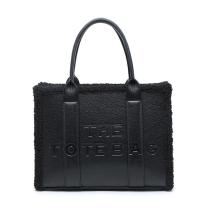Bolso tote con cremallera y ribete de borreguito