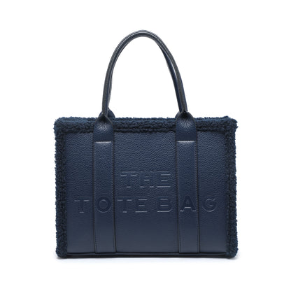 Bolso tote con cremallera y ribete de borreguito