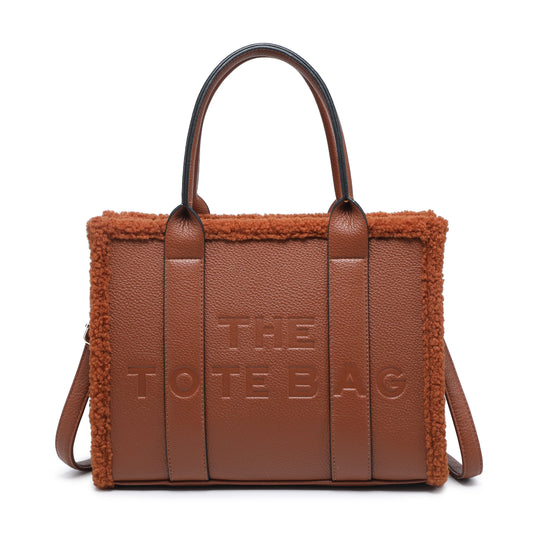 Bolso tote con cremallera y ribete de borreguito