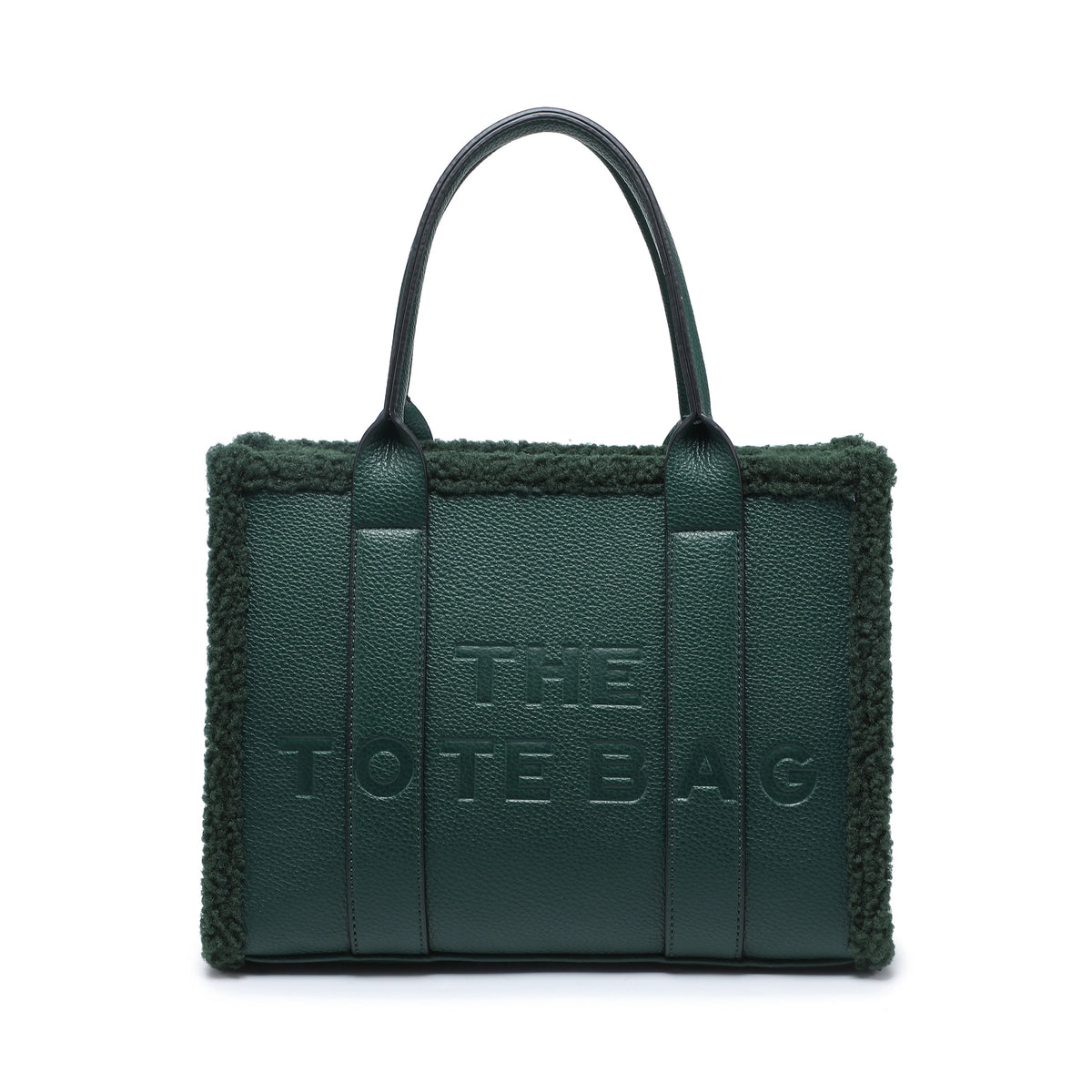 Bolso tote con cremallera y ribete de borreguito
