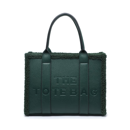 Bolso tote con cremallera y ribete de borreguito