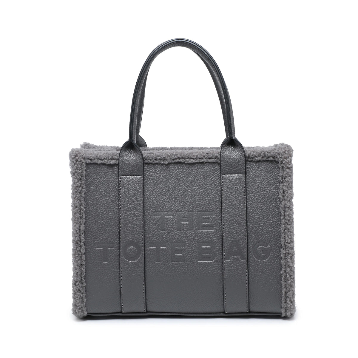 Bolso tote con cremallera y ribete de borreguito