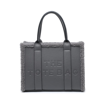 Bolso tote con cremallera y ribete de borreguito