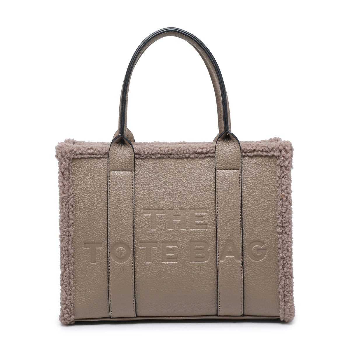 Bolso tote con cremallera y ribete de borreguito