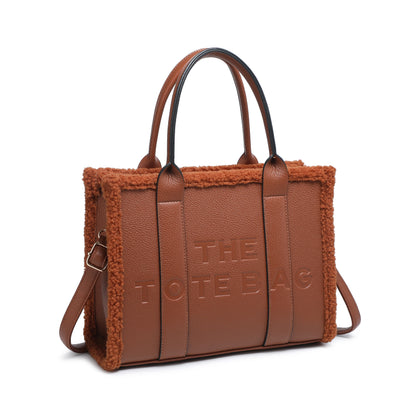 Bolso tote con cremallera y ribete de borreguito