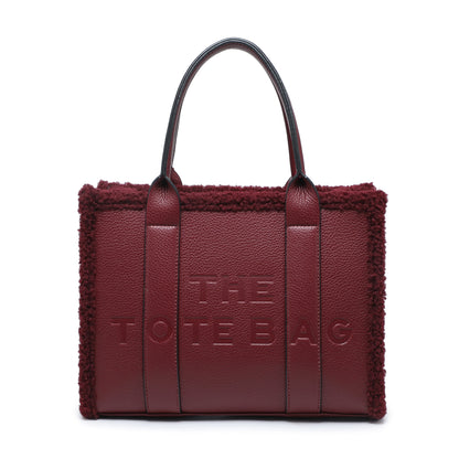 Bolso tote con cremallera y ribete de borreguito