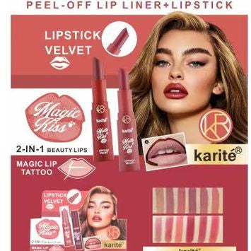 Dúo Perfilador tattoo peel-off + barra de labios Velvet 2 en 1 - Karité