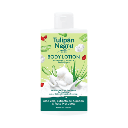 Loción corporal Aloe Vera, Extracto de Algodón y Rosa Mosqueta 400 ml - Tulipán Negro