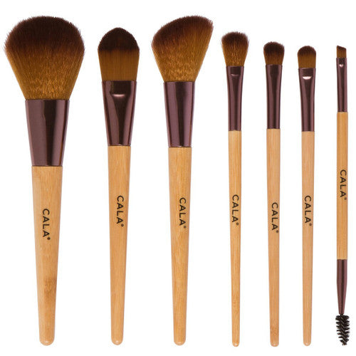 SET BROCHAS DE MAQUILLAJE - BAMBOO NATURAL - ROSTRO Y OJOS (7UNDS.)- CALA