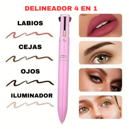 Bolígrafo de maquillaje 4 en 1  – Set de maquillaje portátil con delineador de ojos, delineador de cejas, labios y iluminador