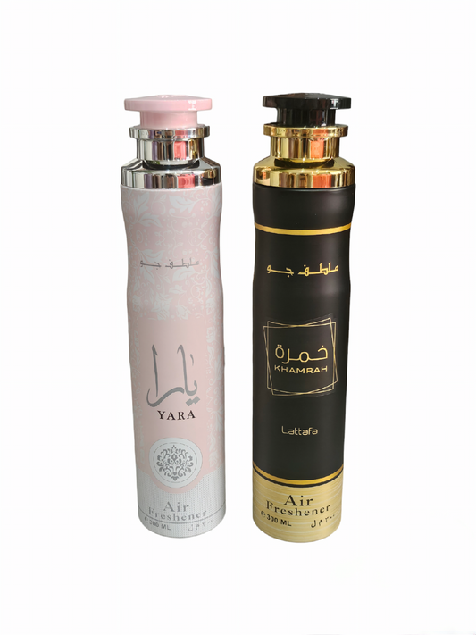 PACK DE 2 AMBIENTADORES LATTAFA - Yara Rosa y Khamrah - 300ml x 2 unidades , ambientadores árabes Lattafa Perfumes para el hogar