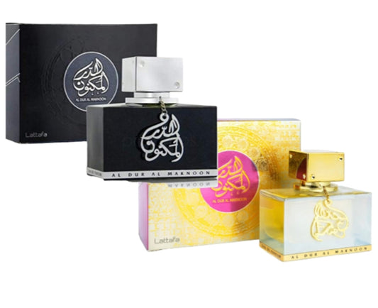 ¡¡LOTE!! AL DUR AL MAKNOON SILVER 100ml para Hombre y AL DUR AL MAKNOON GOLD 100ml para Mujer - LATTAFA