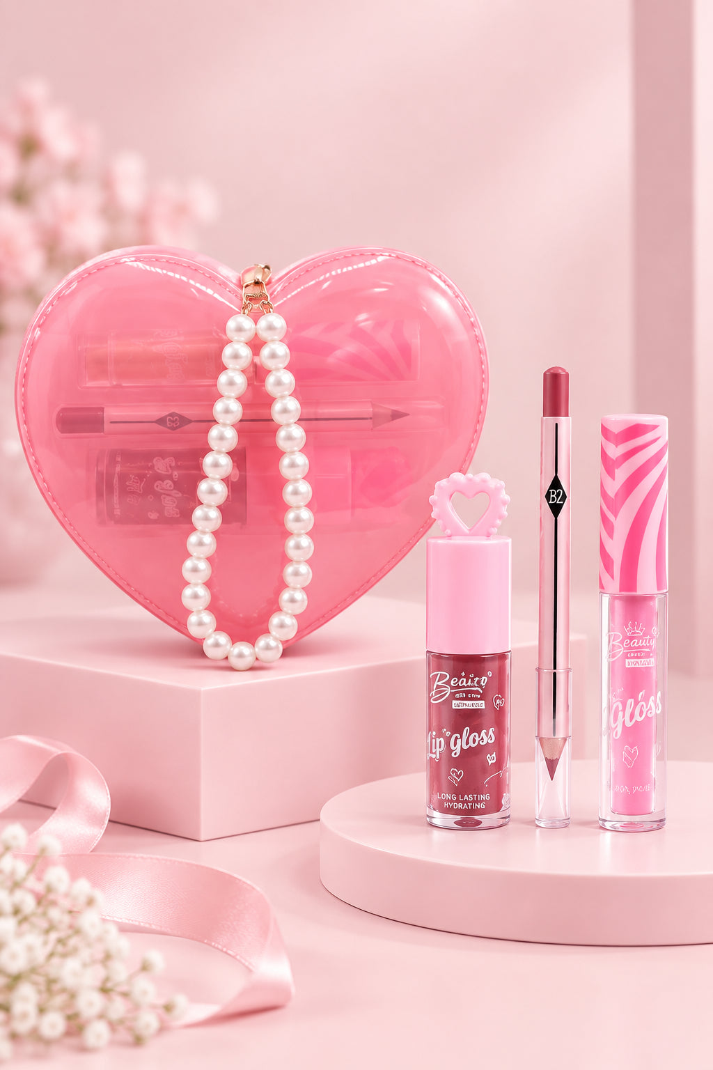 Set de Labios 3 en 1 -Corazón y perlas