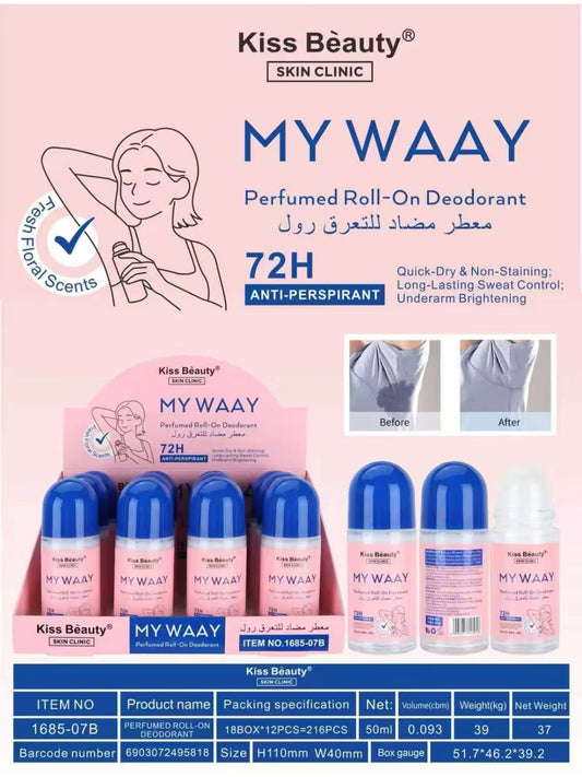 DESODORANTE ROLL ON ANTITRANSPIRANTE 72H MY WAY 50ML - KISS BEAUTY