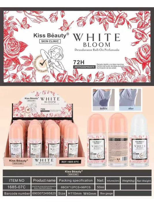DESODORANTE ROLL ON ANTITRANSPIRANTE 72H WHITE BLOOM 50ML - KISS BEAUTY
