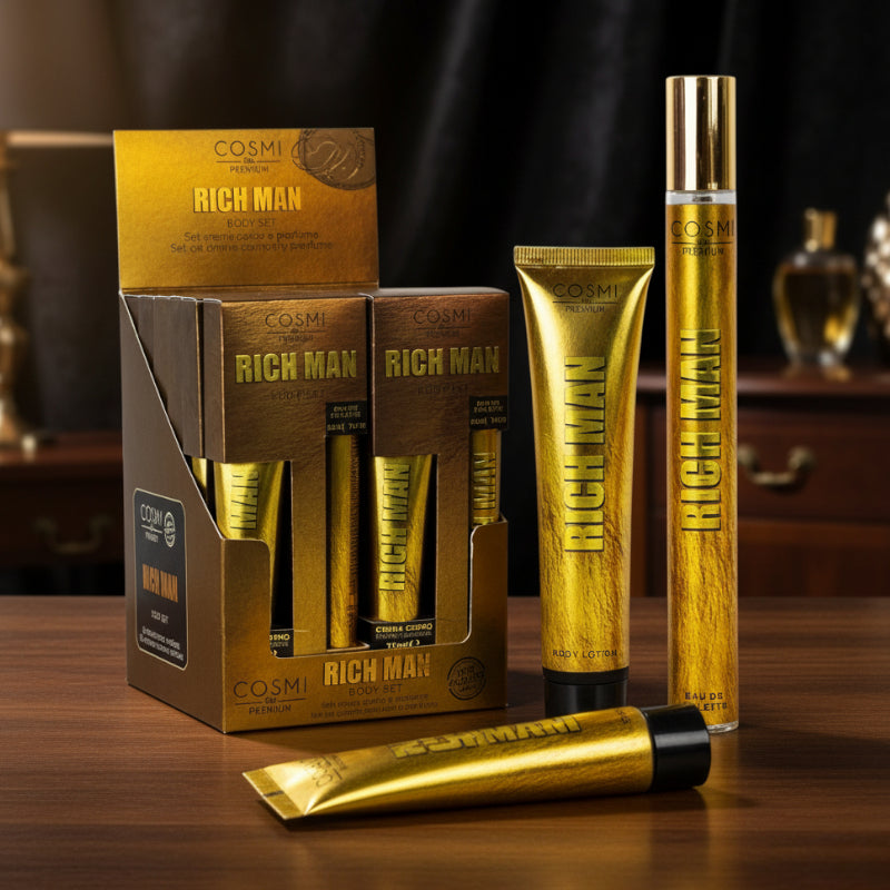 Set para hombre RICH MAN (Crema corporal 35 ml + Perfume 35 ml) – COSMI MILANO
