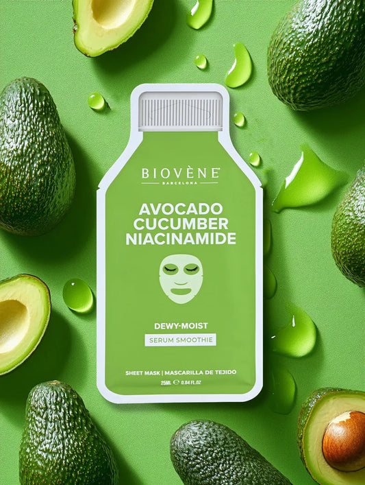 Mascarilla Facial AGUACATE + NIACINA PARA UNA PIEL HIDRATADA Y FRESCA! Mascarilla facial en sérum Smoothie con niacinamida reafirmante, pepino y aguacate.