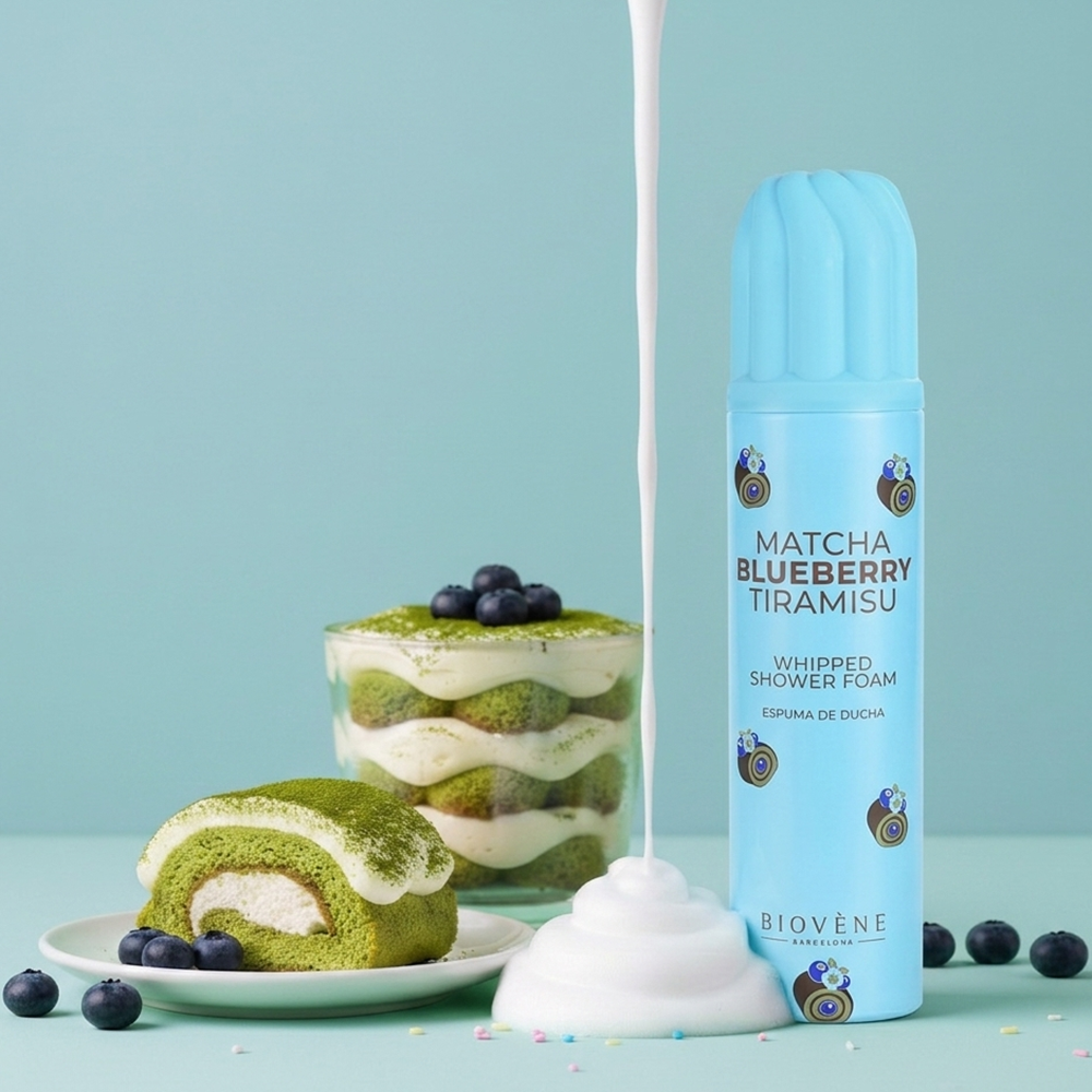 ESPUMA DE DUCHA BATIDA con tiramisú de matcha y arándanos 🫐