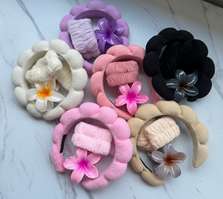 Conjunto Diadema, Muñequeras y Pinza SkinCare/ Makeup