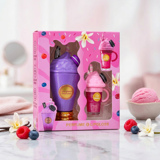Set Regalo Perfume y brillo de labios Dulce Yum Yum Helado🍦 Morado