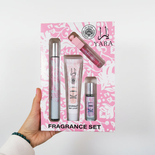 Set Yara 🌸 mini perfume + body lotion+ perfume íntimo rollon+ brillo labios