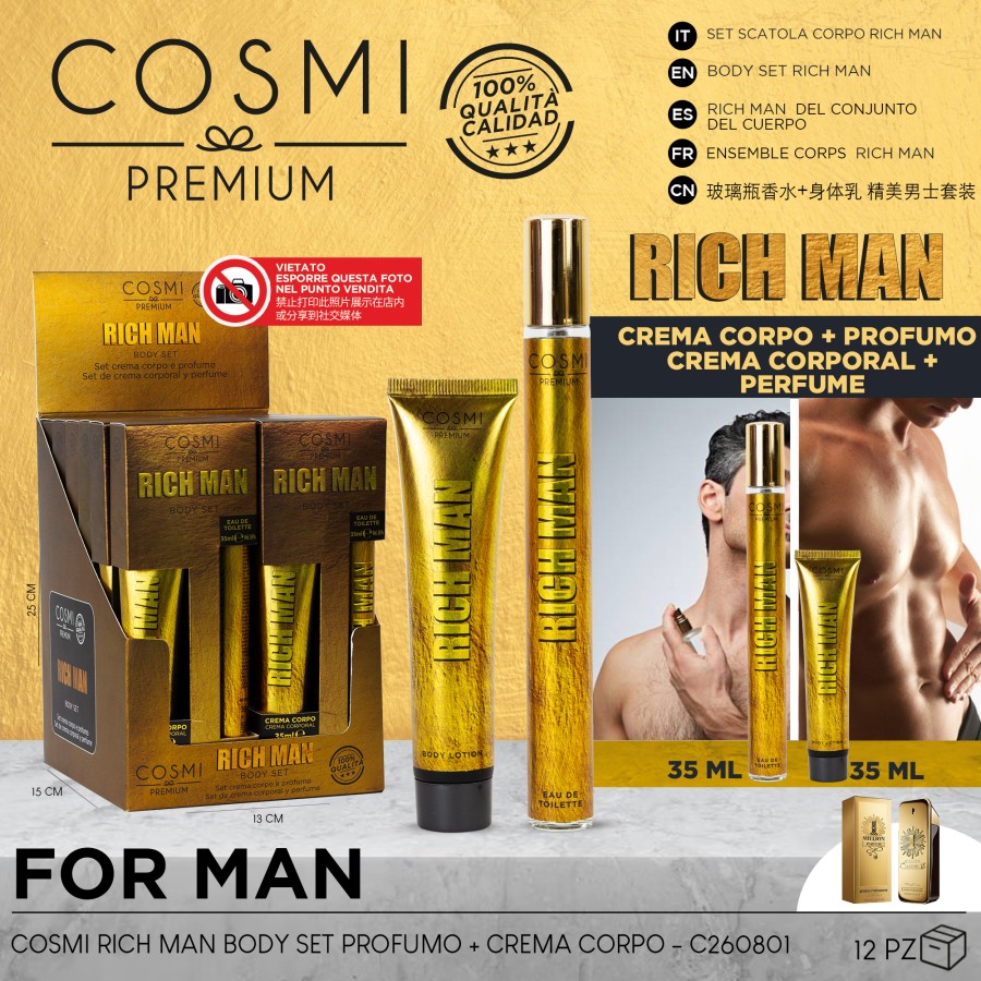 Set para hombre RICH MAN (Crema corporal 35 ml + Perfume 35 ml) – COSMI MILANO