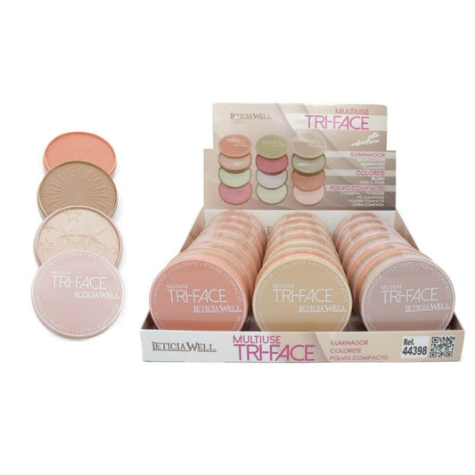 Torre 3en1  Iluminador, colorete y polvo compacto | TRI-FACE MULTIUSO | Leticia Well